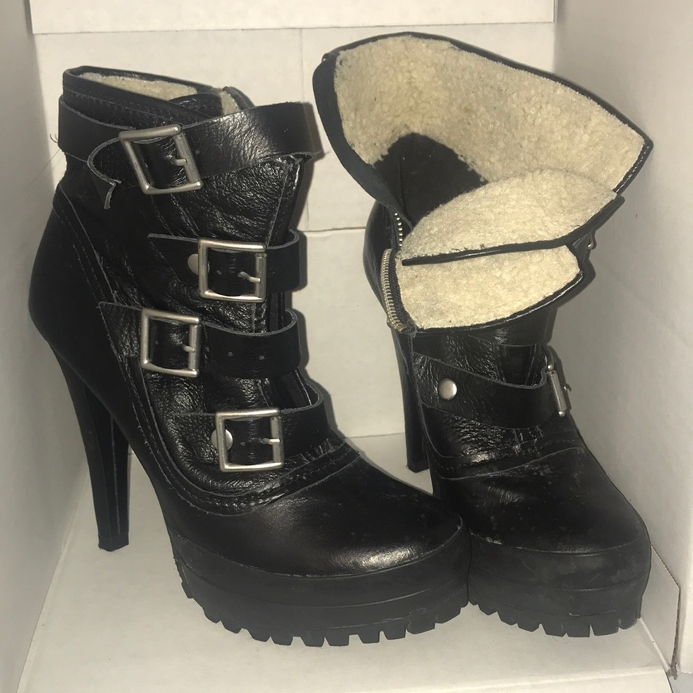 Steve Madden Black Heeled Boots with Silver Buckles